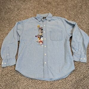 Vintage Warner Bros Looney Toons Button Up Shirt Men's Small 90's Denim EUC